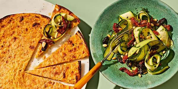 SOCCA FLATBREAD WITH ZUCCHINI RIBBON SALAD