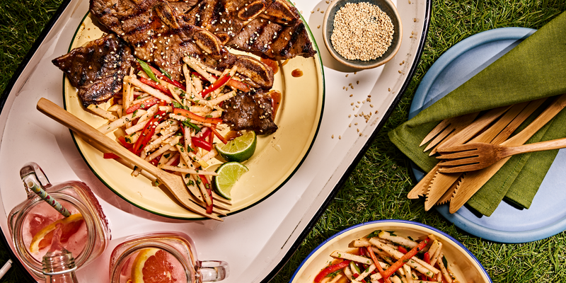 GRILLED BEEF SHORT RIBS WITH ASIAN PEAR SLAW