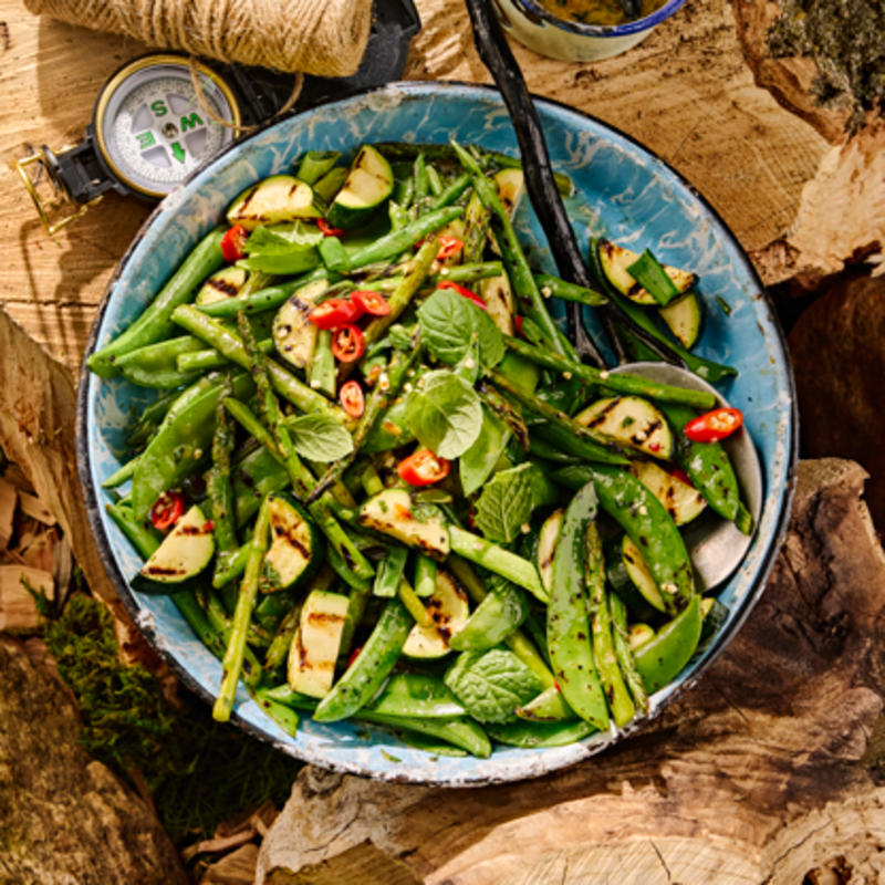 GRILLED GREEN SUMMER VEGGIES WITH THAI CHILI MINT BUTTER