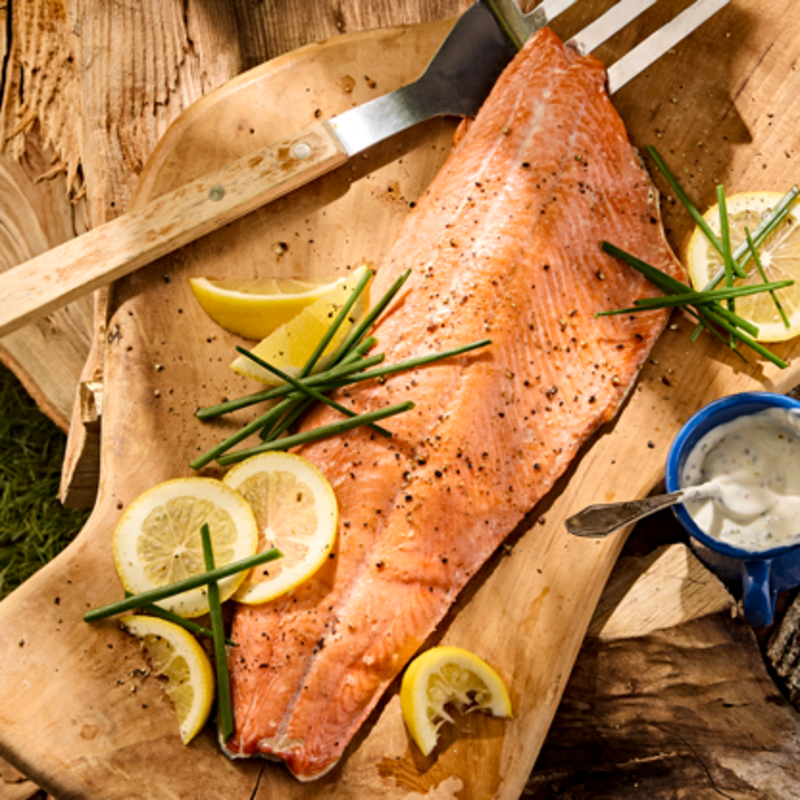 GRILLED SOCKEYE SALMON WITH CREAMY MUSTARD & CHIVE SAUCE